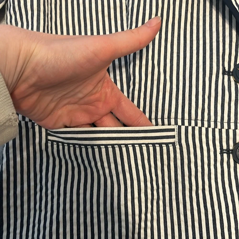 Sandro seersucker navy white stripe blazer - Picture 6 of 13